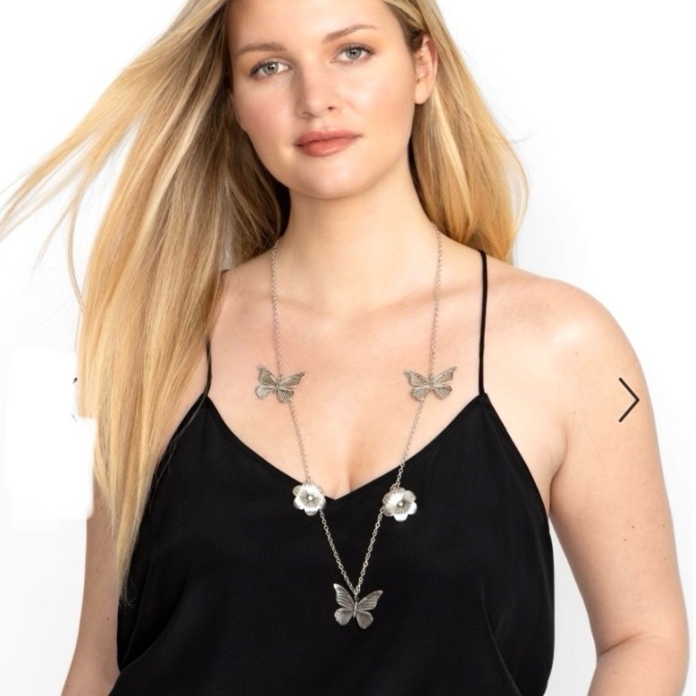 NEW Johnny Was Mariposa Garden Necklace Butterfly Flower Silver Plated 30" + 3"